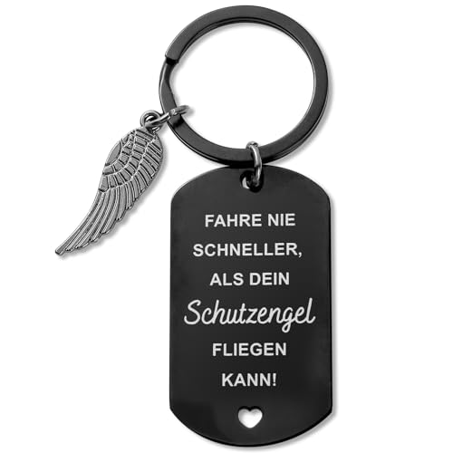 GEBETTER Schlüsselanhänger Auto Schutzengel Führerschein Bestanden Geschenk Fahr Vorsichtig Anhänger mit Gravur Drive Safe Motorrad Engel Glücksbringer für Autofahrer Männer Frauen Freunde von GEBETTER