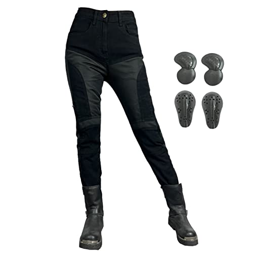 GEBIN Motorradhose Damen, Damenjeans Atmungsaktiv Motorrad Hose Motorradrüstung Schutzauskleidung Motorcycle Biker Pants 4 x Schutz Ausrüstung (Schwarz,XXS=W27.6''(70cm)) von GEBIN