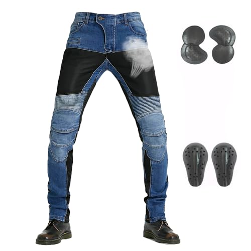 GEBIN Atmungsaktive Motorradhose mit Protektoren - Komfortable und sichere Motorrad Jeans für Herren (Blau b, 3XL) von GEBIN