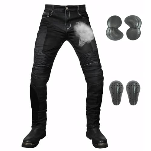 GEBIN Atmungsaktive Motorradhose mit Protektoren - Komfortable und sichere Motorrad Jeans für Herren (Schwarz c, S) von GEBIN