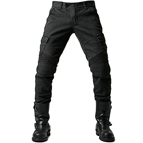 GEBIN Herren Motorradhose, Motorrad Jeans Biker Trousers, Sportliche Motorrad Hose Fahrrad Riding Schutzhose, Mit Protektoren Motorradhose (Black,XXL) von GEBIN