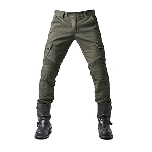 GEBIN Herren Motorradhose, Motorrad Jeans Biker Trousers, Sportliche Motorrad Hose Fahrrad Riding Schutzhose, Mit Protektoren Motorradhose (Green,3XL) von GEBIN