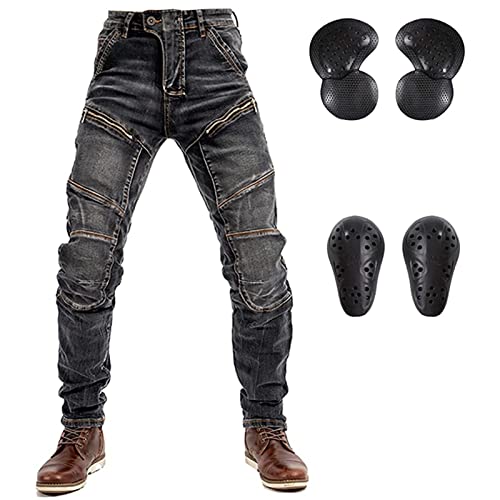 GEBIN Motorradhose, Schutzhose, Herren Motorradjeans, aus Atmungsaktivem, Verschleißfestem Aramid, mit 2 Paar Abnehmbare Pads (Schwarz,XL=W35.4''(90cm)) von GEBIN