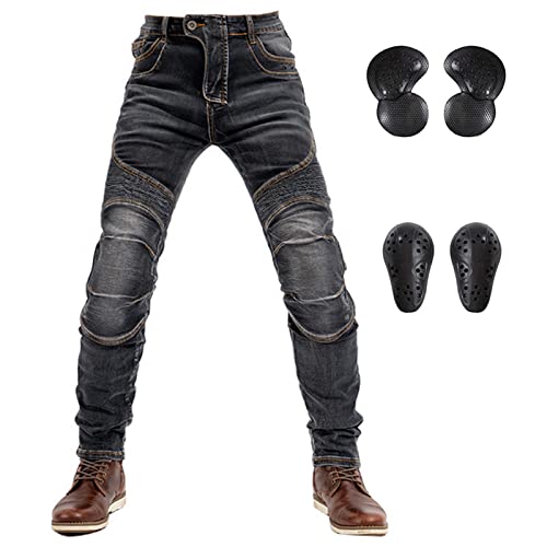 GEBIN Motorradhose Herren, Motorrad Jeans Herren, Schutzhose, Aramidfaser Jeans Herren Motorrad, mit 2 Paar Abnehmbare Pads (Schwarz,3XL) von GEBIN