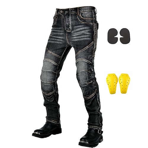 GEBIN Motorradhose Herren, Motorrad Jeans Herren mit Protektoren, Aramidfaser Jeans Herren Motorrad, Motorrad Hose mit Oberschenkeltaschen (Black,XS) von GEBIN