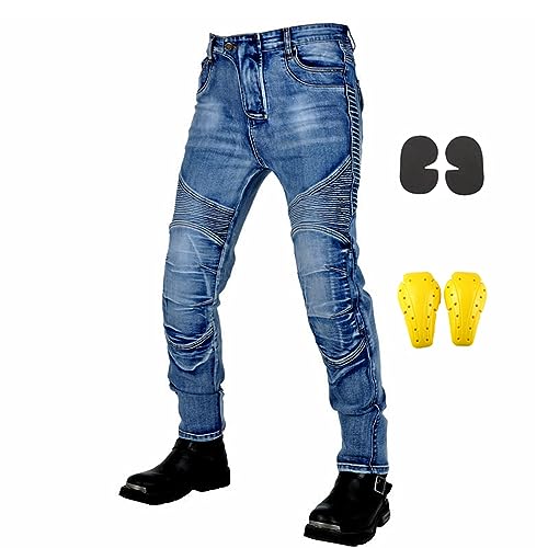 GEBIN Motorradhose Herren, Motorrad Jeans Herren mit Protektoren, Aramidfaser Jeans Herren Motorrad, Motorrad Hose mit Oberschenkeltaschen (Blue,XS) von GEBIN