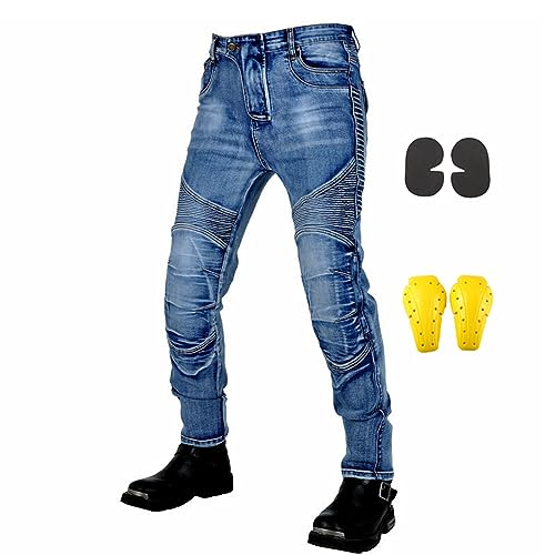 GEBIN Motorradhose Herren, Motorrad Jeans Herren mit Protektoren, Aramidfaser Jeans Motorrad, Motorrad Hose mit Oberschenkeltaschen (Blue,XS) von GEBIN