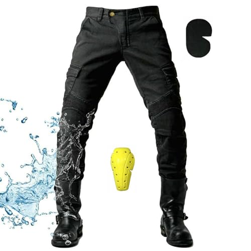 GEBIN Motorradhose Herren, Wasserdicht Motorrad Jeans Herren, Motorrad Hose Herren mit Protektoren, Jeans Herren mit Oberschenkeltaschen (Schwarz,3XL) von GEBIN