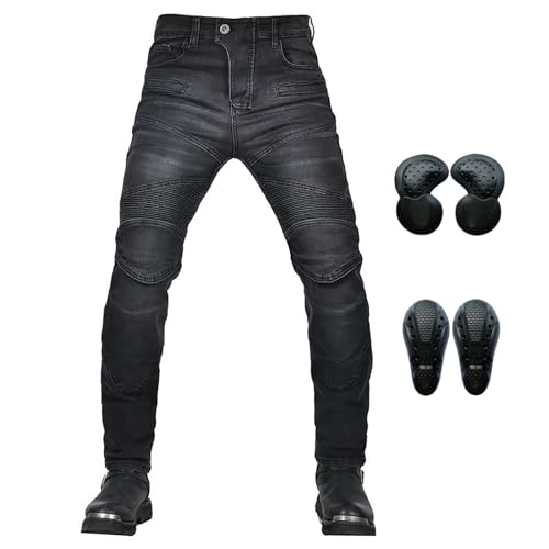 GEBIN Motorradhose Herren mit Protektoren, Motorrad Jeans Herren, Stretch-Slim-Fit Motorrad Jeans Biker Trousers (Schwarz,S) von GEBIN