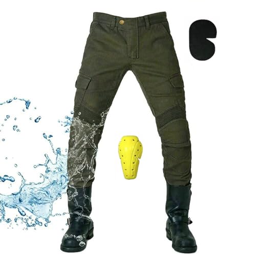 Motorradhose Herren, Wasserdicht Motorrad Jeans Herren, Motorrad Hose Herren mit Protektoren, Jeans Herren mit Oberschenkeltaschen (Grün,XL) von GEBIN