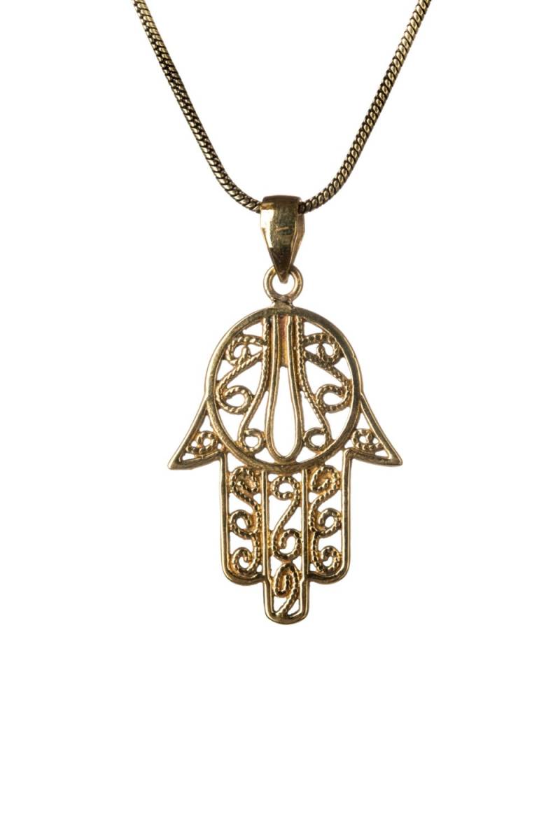 Hamsa Hand Of Fatima Messing Halskette Schutz Evil Eye Schmuck Handmade Free Uk Lieferung Bp1 von GECKOSPIRITUS
