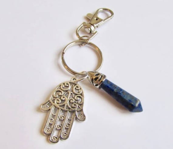Hamsa Kristall Punkt Schlüsselanhänger Schutz Charm Schlüsselring Lapis Lazuli Rosenquarz Amethyst Uk Seller Free Versand K1 von GECKOSPIRITUS