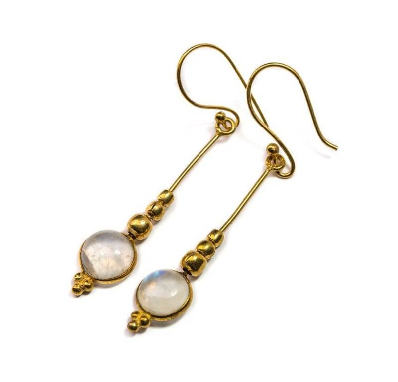 Mondstein Edelstein Baumeln Lang Messing Ohrringe Nickel Frei Kostenlose Uk Lieferung Geschenkkarton von GECKOSPIRITUS