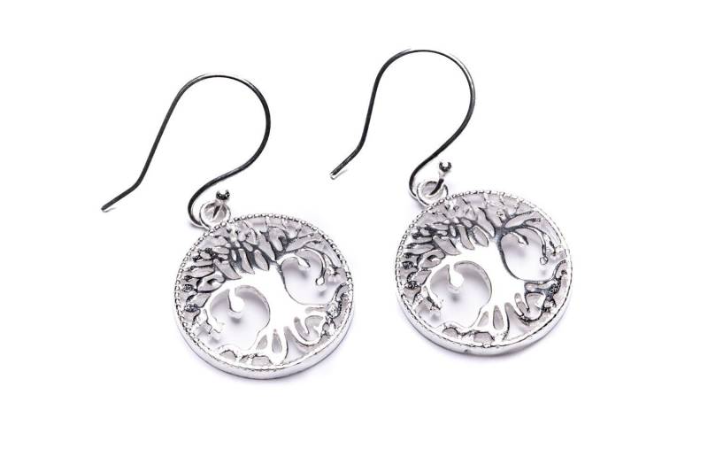 Weißer Messingkreis Baum Des Lebens Ohrringe, Handgemacht, Yoga Ohrringe Mit Haken, Geschenkverpackung, Kostenloser Postversand von GECKOSPIRITUS
