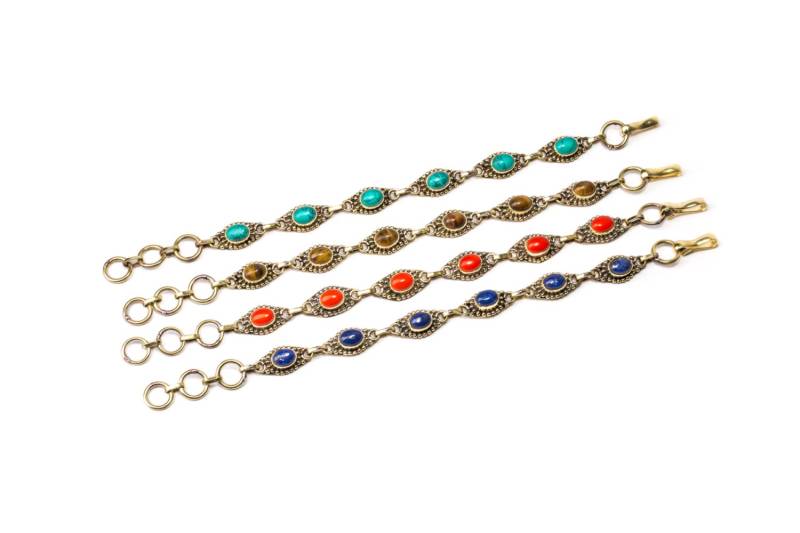 Zierliche Türkis, Tigerauge, Koralle, Lapis Edelstein Messing Armband Verstellbar Geschenkkarton Geschenktüte + Kostenlose Uk Lieferung Br12 von GECKOSPIRITUS