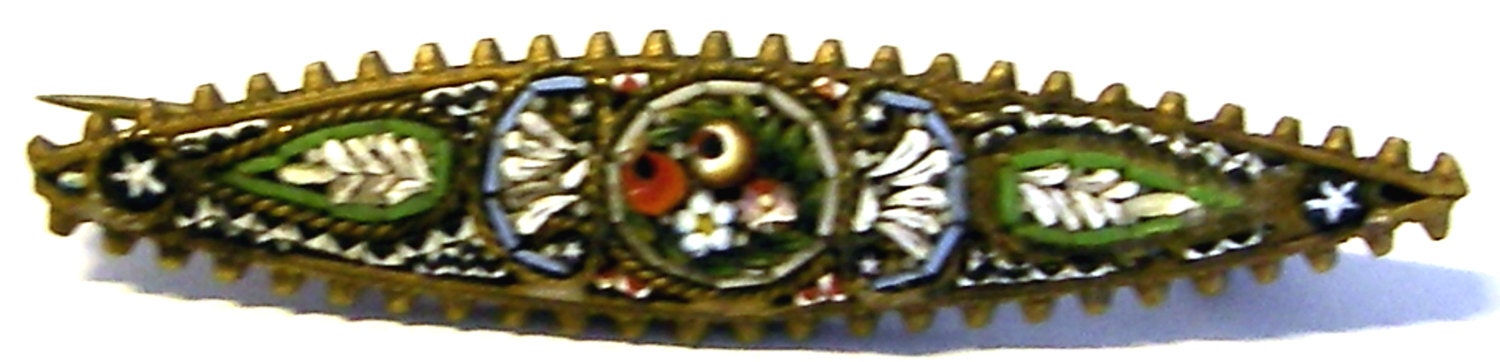 Antike Continental Silver Gilt Micro Mosaic Blumenbrosche von GEDALOVITCH