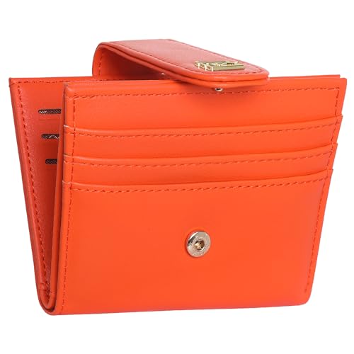 GEEADNB Kleine Geldbörse Damen, Frauen Mini und im Kurzformat Portemonnaie Münzfach PU Leder Geldbeutel Zipper Brieftasche Für Frauen Mädchen mit 11 Kartenfächern (Persimmon Orange) von GEEADNB