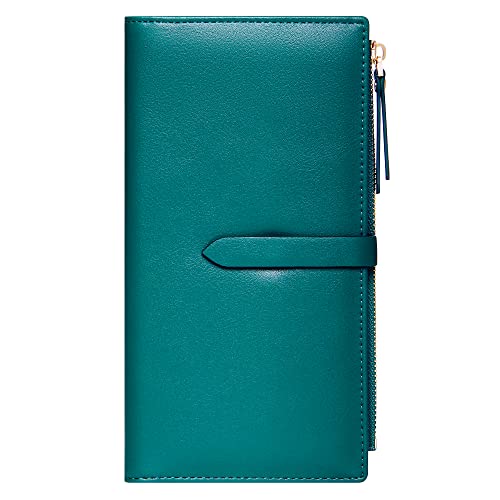 GEEADNB Portemonnaie Damen Gross Ultraflache Brieftasche Kreditkartenhalter Dünne Bifold Clutch-Geldbörsen mit Reißverschlusstasche für Frauen (Dunkelgrün) von GEEADNB