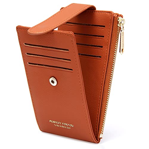 GEEADNB RFID-Kartenhalter Geldbörse für Frauen Schlanke Geldbörsen Bifold Multi Kartenetui Damen Slim Wallet Reißverschluss-Münzgeldbörse (Braun) von GEEADNB