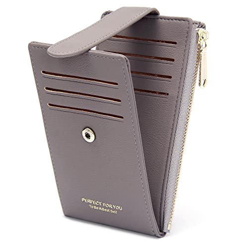 GEEADNB RFID-Kartenhalter Geldbörse für Frauen Schlanke Geldbörsen Bifold Multi Kartenetui Damen Slim Wallet Reißverschluss-Münzgeldbörse (Grau) von GEEADNB