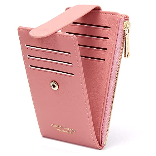 GEEADNB RFID-Kartenhalter Geldbörse für Frauen Schlanke Geldbörsen Bifold Multi Kartenetui Damen Slim Wallet Reißverschluss-Münzgeldbörse (Märchenhaftes Rosa) von GEEADNB