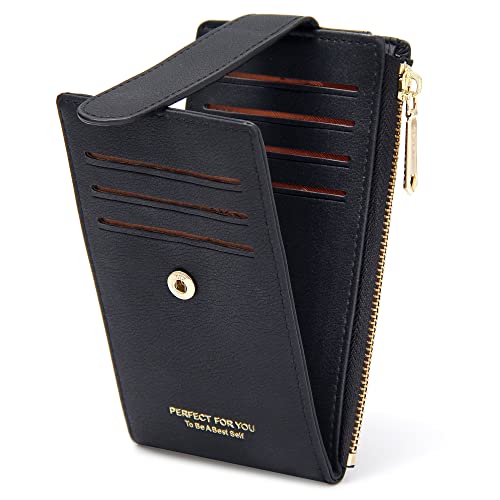 GEEADNB RFID-Kartenhalter Geldbörse für Frauen Schlanke Geldbörsen Bifold Multi Kartenetui Damen Slim Wallet Reißverschluss-Münzgeldbörse (Schwarz) von GEEADNB