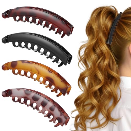 GEEHUA 4 Stück Groß Bananen Haarspange,Vintage Bananenspange Pferdeschwanz Haarklammer Rutschfeste Banana Clip Hochwertig Bananenspangen Robust Haarschmuck für Damen Mädchen von GEEHUA