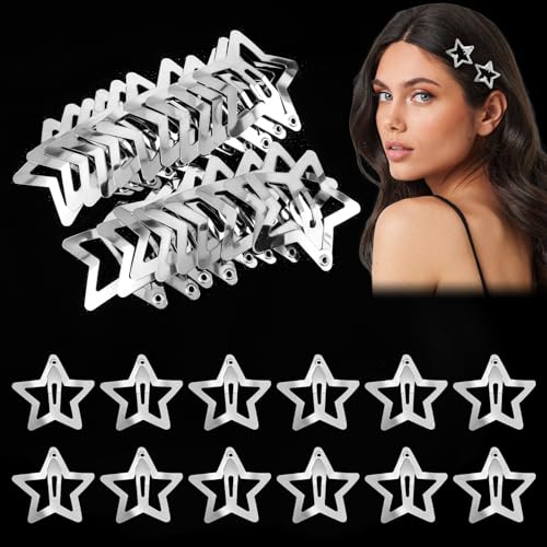 GEEHUA 40 Stück 3.5CM Metall Stern Haarspangen mit Schnappverschluss, silberne Haarspangen im Stil der 2000er Haarspangen aus rutschfest süßes Haar Accessoire für Mädchen Frauen Styling Festival von GEEHUA