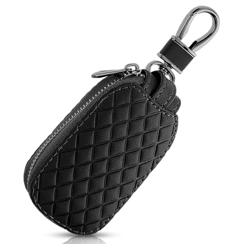 GEEHUA Autoschlüsseletui aus Leder, Autoschlüssel Tasche Abdeckung mit Schlüsselanhänger Reißverschluss, Auto Anhänger Schutz Transparentes Fenster Autoschlüsselhülle Schutz für Männer und Frauen von GEEHUA