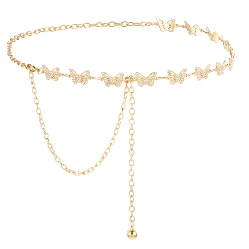 GEEHUA Damen Kettengürtel, Taillengürtel Schmetterlings, Taillengürtel aus Legierung mit Strasssteinen, Modischer Gliederkettengürtel für Mädchen und Frauen Jeans Kleider (Gold) von GEEHUA