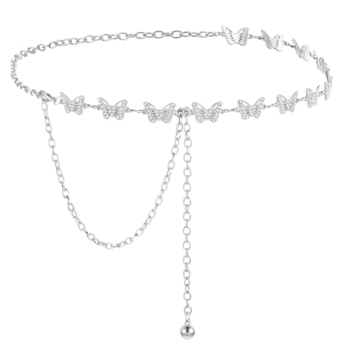 GEEHUA Damen Kettengürtel, Taillengürtel Schmetterlings, Taillengürtel aus Legierung mit Strasssteinen, Modischer Gliederkettengürtel für Mädchen und Frauen Jeans Kleider (Silber) von GEEHUA