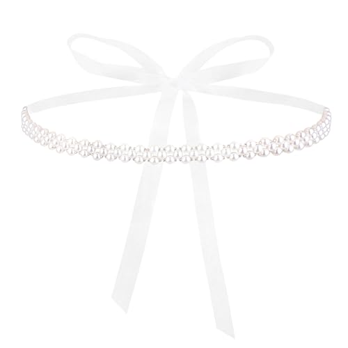 GEEHUA Damen Skinny Hochzeit Perlengürtel, Braut Brautjungfernkleider Bund Verstellbarer Weißer Bandgürtel für Kleider von GEEHUA