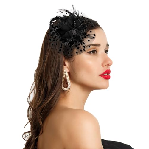 GEEHUA Fascinators Hüte für Frauen Teeparty, Stirnband Blume Cocktail Mesh Feder Hut Clip Hochzeit Karneval Derby Hut (Schwarz) von GEEHUA
