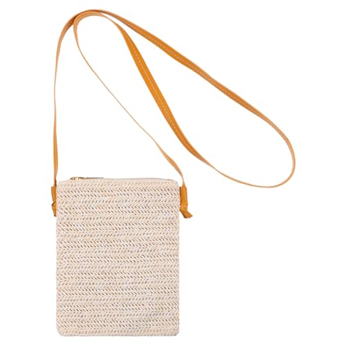 GEEHUA Strohtaschen Damen, Stroh Umhängetasche, Sommer Stroh Clutch, Strand Umhängetasche, Handtasche, Geldbörse, Wassertragetaschen für Frauen und Mädchen(Cremefarben) von GEEHUA