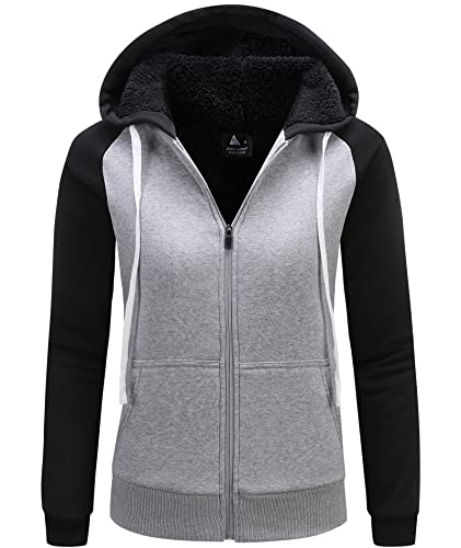 GEEK LIGHTING Fleecejacke Damen Warm mit Kapuze Casaul Fleecefutter Sweatjacke Einfarbig Pullover Damen Kapuzenpullover Hoodie Reißverschluss XL Schwarz Grau von GEEK LIGHTING