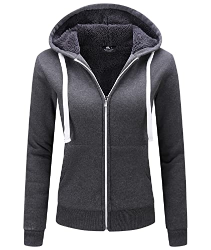 GEEK LIGHTING Damen Kapuzensweatshirt Dicker Sweatshirtjacke Frauen Casual Sweatjacke Kapuzenpullover mit Fleecefutter Plüschjacke Baumwolle Warm Hoodie Oberteil M Dunkelgrau von GEEK LIGHTING