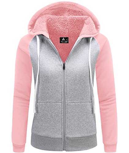 GEEK LIGHTING Damen Kapuzensweatshirt Dicker Sweatshirtjacke Frauen Casual Sweatjacke Kapuzenpullover mit Fleecefutter Plüschjacke Baumwolle Warm Hoodie Oberteil M Rosa Grau von GEEK LIGHTING