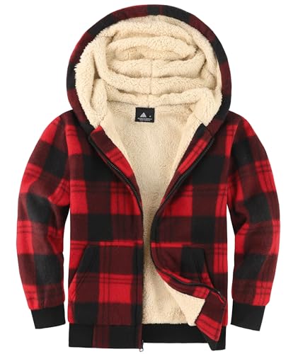 GEEK LIGHTING Fleecejacke Kariert Kinder Sweatjacke mit Kapuze Gefüttert Jungen Kapuzenpullover mit Reißverschluss Winterjacke Dicke Warme Hoodie Jacket 2XL von GEEK LIGHTING