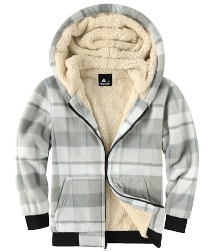 GEEK LIGHTING Fleecejacke Kariert Kinder Sweatjacke mit Kapuze Gefüttert Jungen Kapuzenpullover mit Reißverschluss Winterjacke Dicke Warme Hoodie Jacket S-2XL von GEEK LIGHTING
