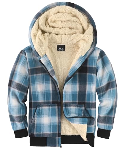 GEEK LIGHTING Fleecejacke Kariert Kinder Sweatjacke mit Kapuze Gefüttert Jungen Kapuzenpullover mit Reißverschluss Winterjacke Dicke Warme Hoodie Jacket S-2XL von GEEK LIGHTING