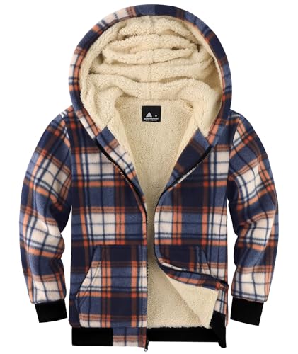 GEEK LIGHTING Fleecejacke Kariert Kinder Sweatjacke mit Kapuze Gefüttert Jungen Kapuzenpullover mit Reißverschluss Winterjacke Dicke Warme Hoodie Jacket S-2XL von GEEK LIGHTING