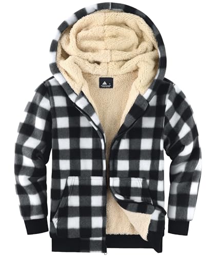 GEEK LIGHTING Fleecejacke Kariert Kinder Sweatjacke mit Kapuze Gefüttert Jungen Kapuzenpullover mit Reißverschluss Winterjacke Dicke Warme Hoodie Jacket S-2XL von GEEK LIGHTING