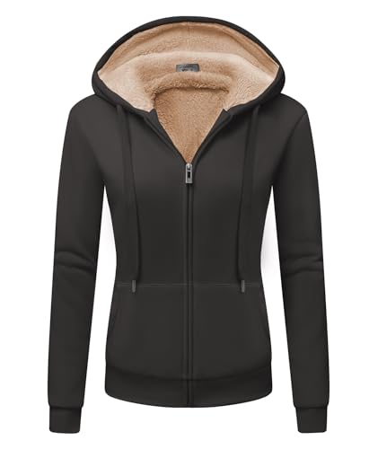 GEEK LIGHTING Hoodie Damen Warm mit Fleecefutter Sweatjacke Zipper Kapuzenpullover Casual Sweatshirtjacke Sweatshirt Baumwolle Teddyfutter Pullover Sport Casual XL Grau von GEEK LIGHTING