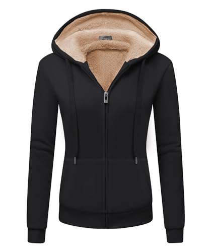 GEEK LIGHTING Sweatjacke Damen Gefüttert Kapuzenpullover Damen Winter Fleecejacke mit Kapuze Warm Einfarbig Sweatshirt Hoodie Zip Kapuzenjacke mit Reißverschluss M-2XL von GEEK LIGHTING
