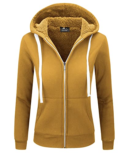 GEEK LIGHTING Kapuzenjacke Damen Dicker Gefüttert Fleecejacke Frauen Warm Sweatjacke mit Kapuze Einfarbig Sweatshirt Damen Warm Hoodie Oberteil Outdoor M Gelb von GEEK LIGHTING