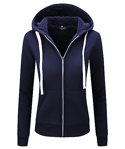 GEEK LIGHTING Damen Kapuzenjacke Teddyfutter Winterjacke Mode Warm Hoodie Kapuzenpullover Jacken Reißverschluss Plüschjacke Winter Fleecejacke Outdoor L Navy blau von GEEK LIGHTING