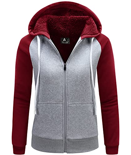 GEEK LIGHTING Hoodie Damen Gefüttert mit Kapuze Sweatjacke Damen Kapuzenjacke Frauen Casual Pullover mit Fleecefutter Plüschjacke Teddyfutter Warm S Rot Grau von GEEK LIGHTING