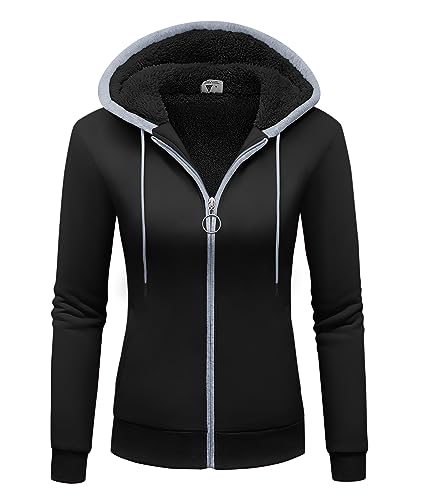 GEEK LIGHTING Sweatjacke Damen Gefüttert Kapuzenpullover Damen Winter Fleecejacke mit Kapuze Warm Einfarbig Sweatshirt Hoodie Zip Kapuzenjacke mit Reißverschluss M-2XL von GEEK LIGHTING
