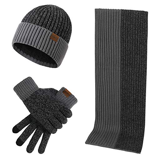 GEEKEO 3-in-1 Winter Set für Herren Damen - Stricken Wintermütze Beanie, Schal und Touchscreen Handschuhe - Thermo Geschenkset von GEEKEO