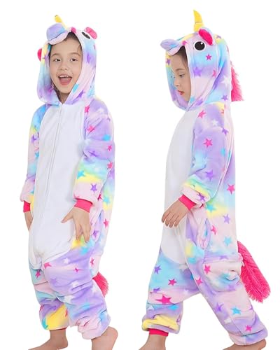 GEEKEO Onesie Pyjama Einhorn Kinder Schlafanzug, Mädchen Cosplay Costume Hoodie Kostüme Einhorn Pyjamas Nachtwäsche Fancy Dress Up Unisex Weihnacht Halloween Fasching Karneval Kostüm von GEEKEO